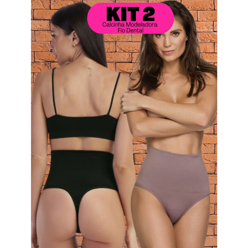 Kit 2 - Calcinha Modeladora Fio Dental Sem Costura Cintura Alta Cinta Confortável Zee Rucci