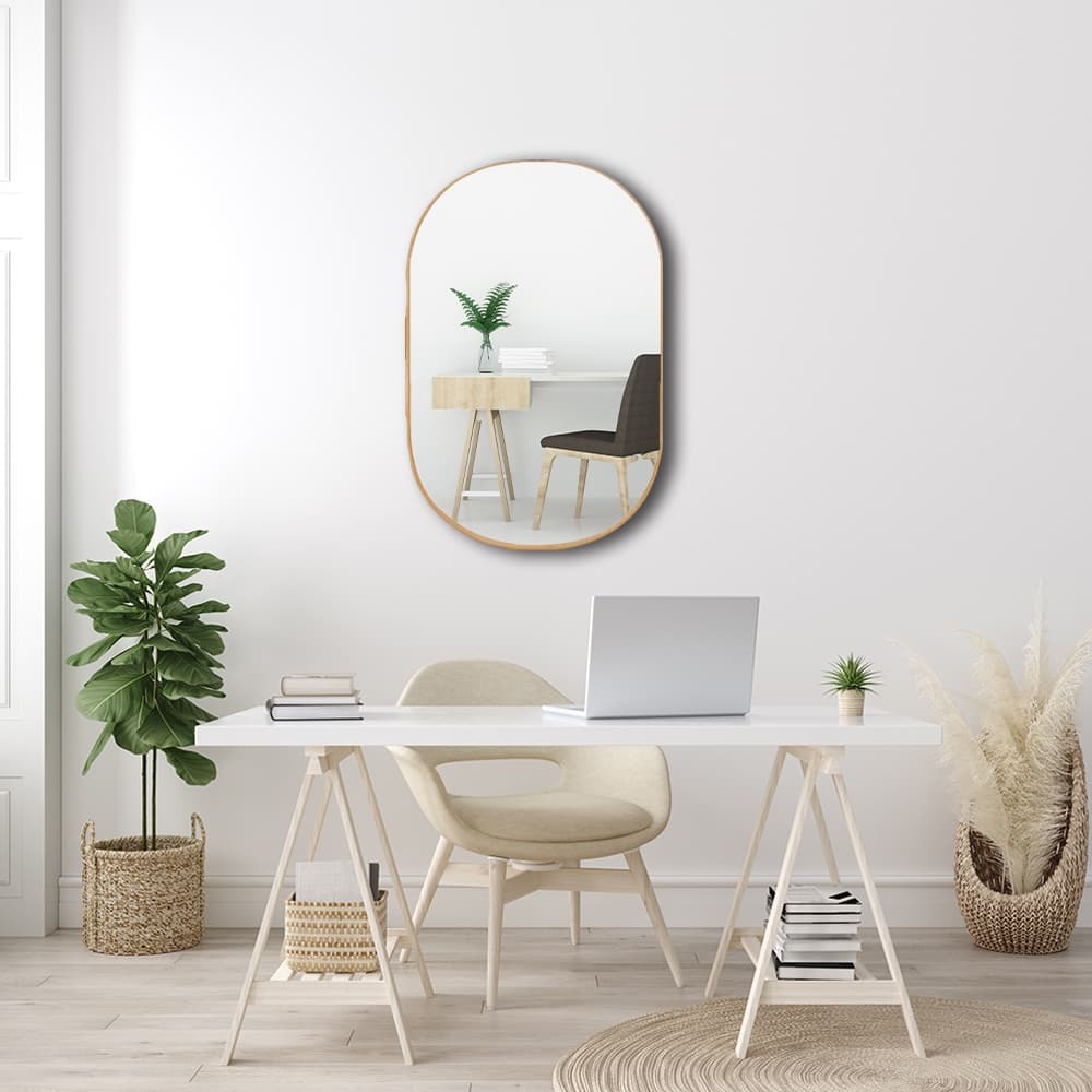 Espelho Decorativo Cápsula 60x40cm com Acabamento em Couro Ecológico Sala Quarto Halls