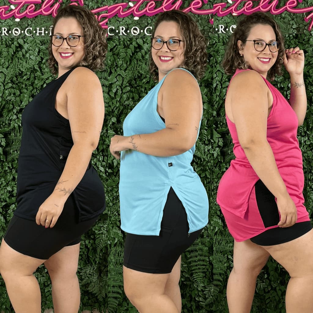 Roupa Academia Kit 3 Regata Feminina Plus Size Tapa Bumbum Dry Fit Blusa Fitness Academia G5 Curve
