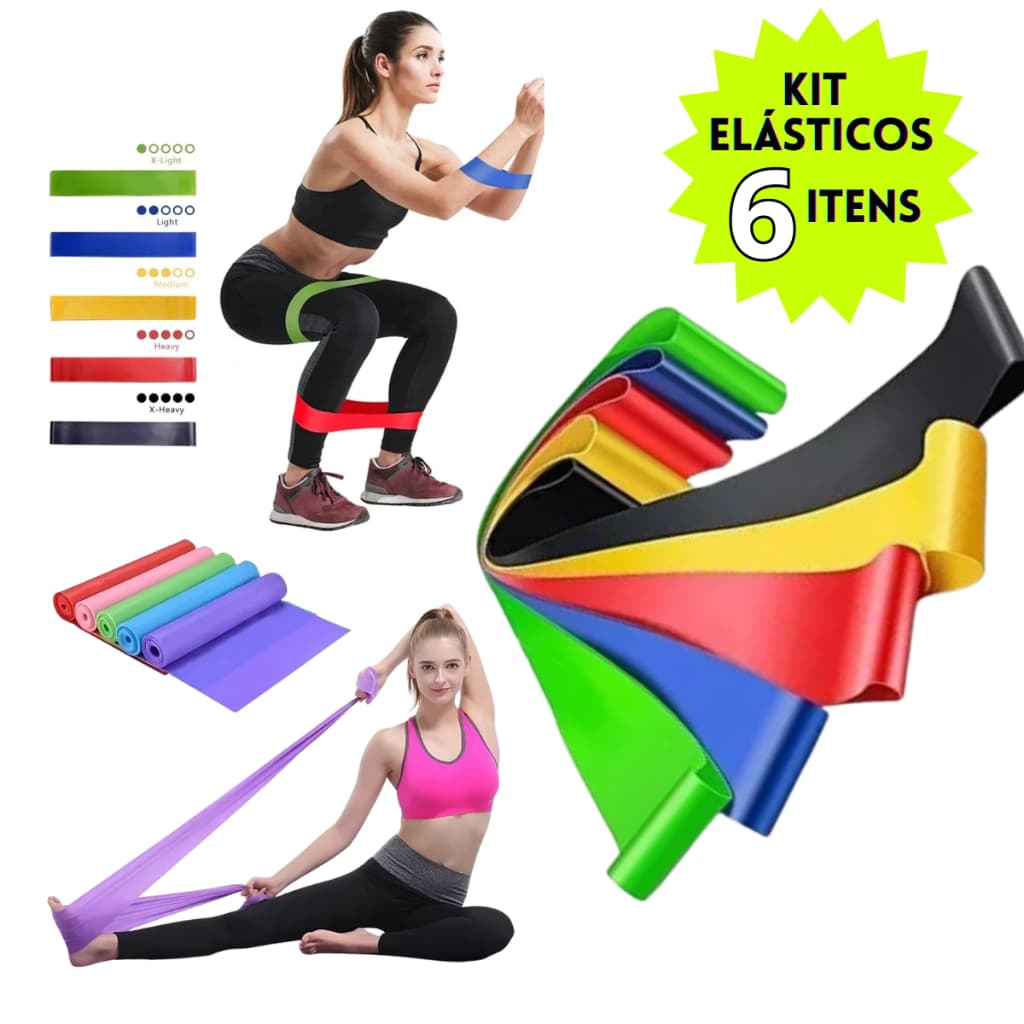 Kit Faixa Elástica Thera Band + 5 Elástico Treino Mini Band Exercícios Fisioterapia Yoga
