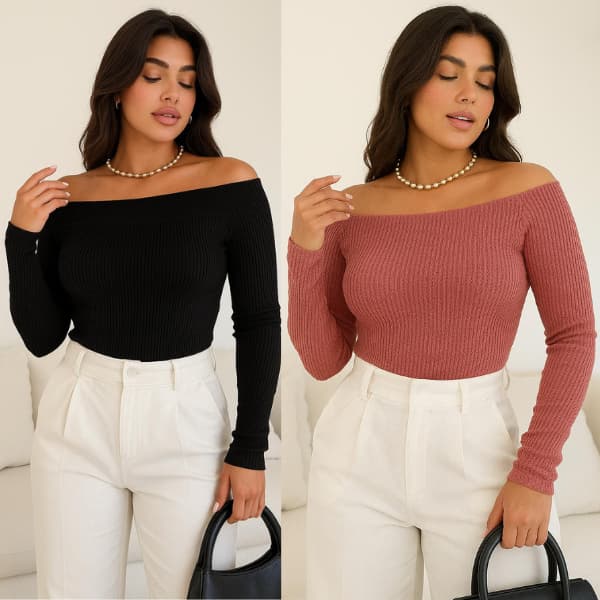 Kit 2 Blusa de Frio, Ombro A Ombro Feminina , Modelo CANELADO, Moda Outono Inverno