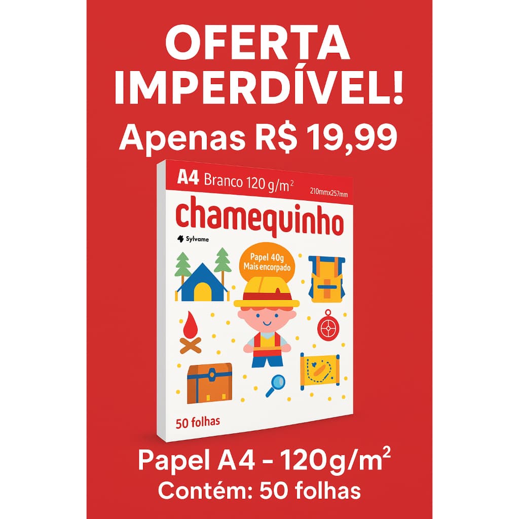 Papel Sulfite Chamequinho Branco A4 120g Maior Espessura, 50 Folhas Chamex / 29881