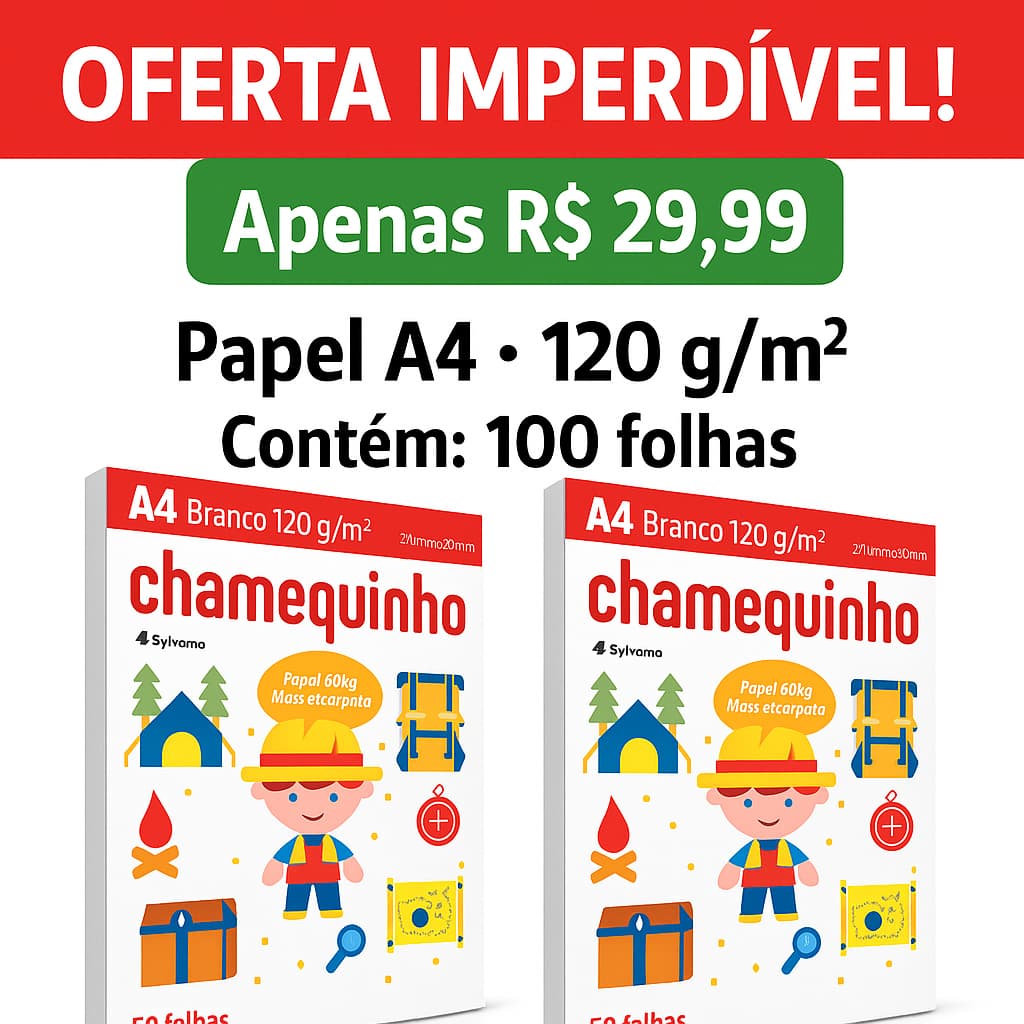 Papel Sulfite Chamequinho Branco A4 120g Maior Espessura, 100 Folhas Chamex / 29881