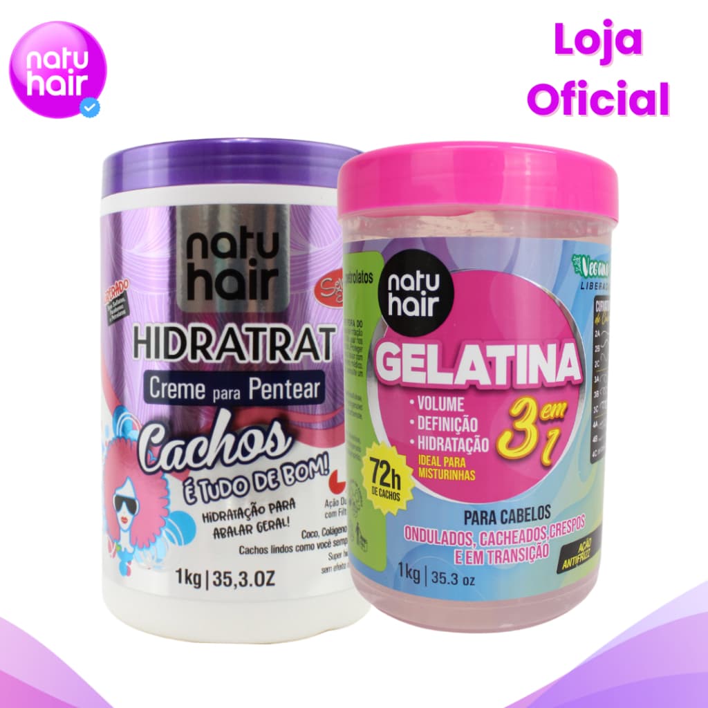 Kit  Creme para Pentear Cachos é Tudo de Bom + Gelatina modeladora de cachos 3 em 1 Natuhair 1 KG