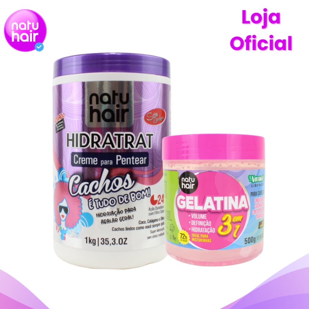 Kit  Creme para Pentear Cachos é Tudo de Bom + Gelatina modeladora de cachos 3 em 1 Natuhair 500g