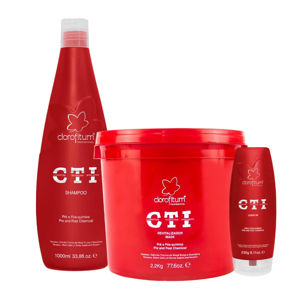 KIT CTI Revitalização Pré e Pós Química Salão de Beleza Máscara 2,2kg Shampoo 1 litro Leave-in 230ml