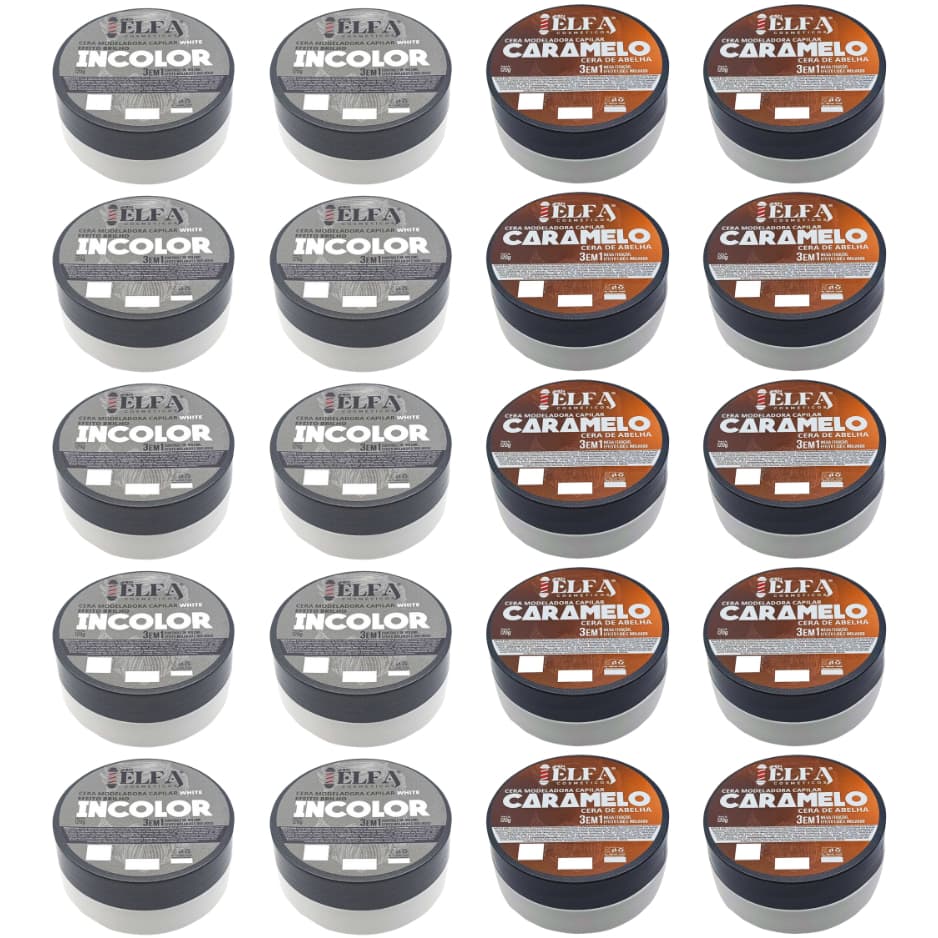 20 Ceras Elfa 120g – 10 Incolor + 10 Caramelo | Fixação, Estilo e Alinhamento Capilar