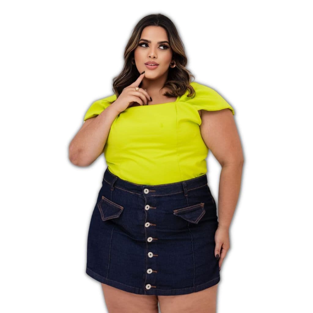 Short saia Bermudas Jeans Plus Size Cintura Alta Lycra moda grande 56 ao 62
