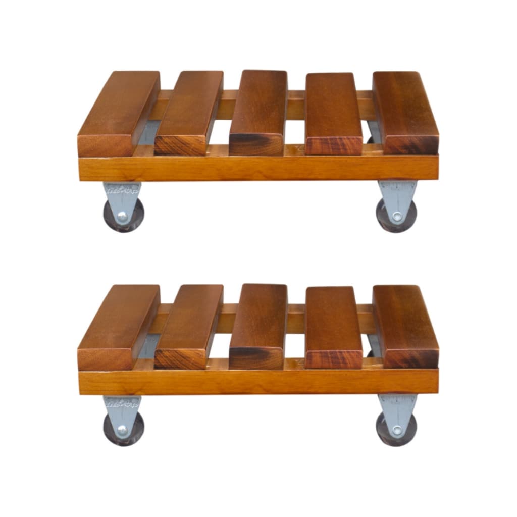 Kit 02 Suporte Botijão De Gás Vaso De Planta Com Rodinha Quadrado Até 80kg De Madeira 20cm 25cm 30cm