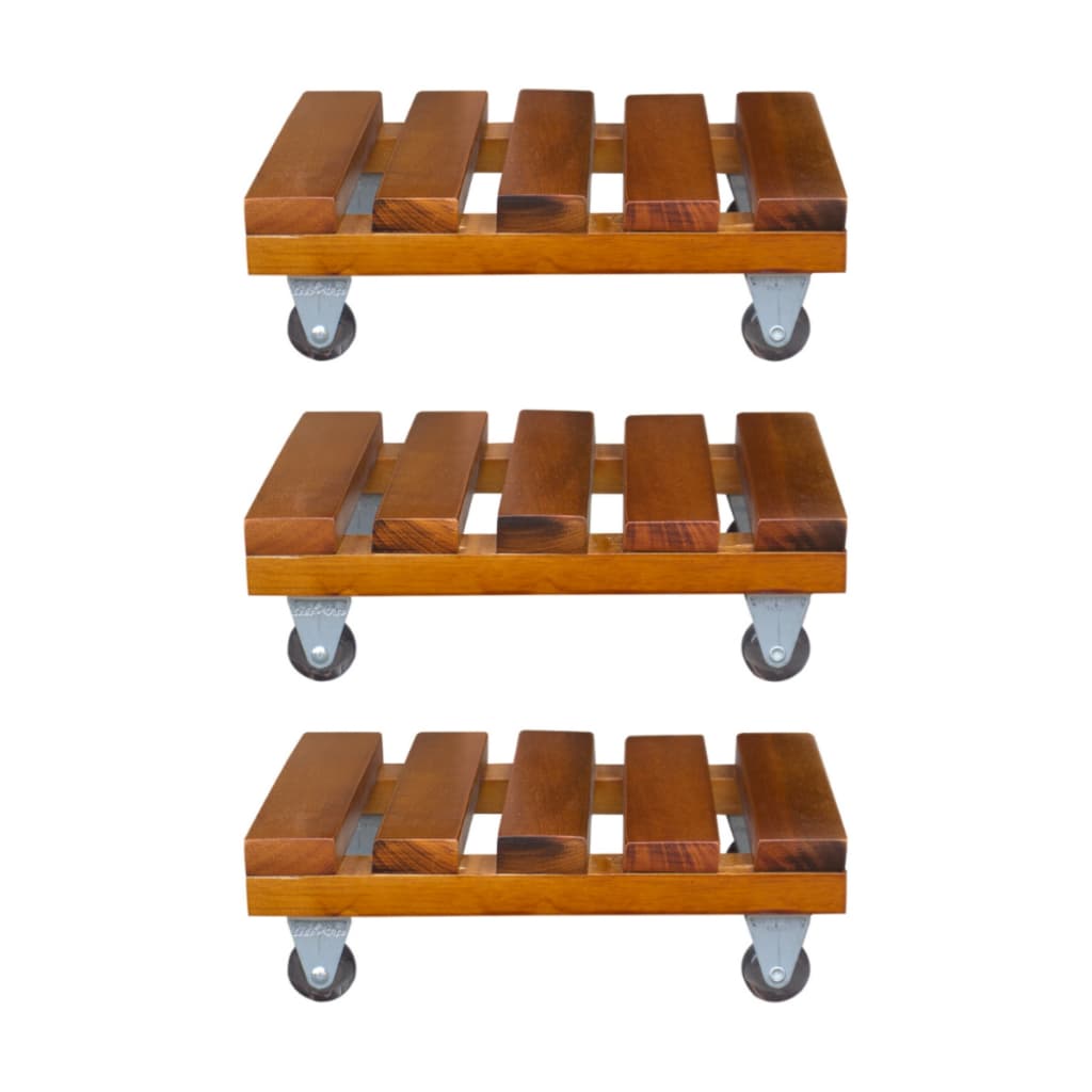 Kit 03 Suporte Botijão De Gás Vaso De Planta Com Rodinha Quadrado Até 80kg De Madeira 20cm 25cm 30cm