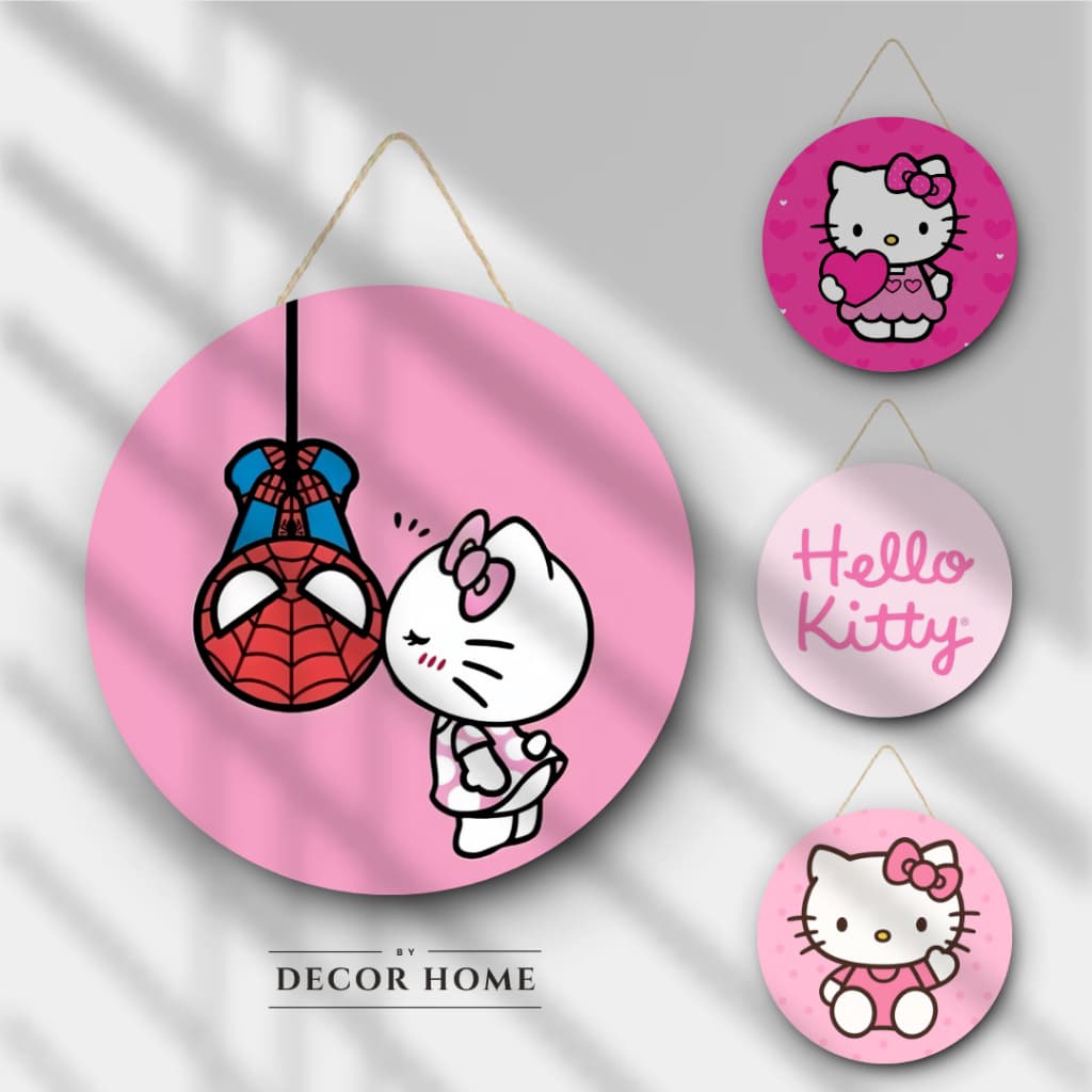 Quadro Redondo Decorativo Hello Kitty Vários Modelos Decoração de Quarto Sala Cozinha MDF