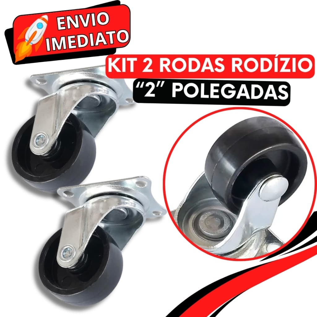 KIT 2 Roda Rodízio Giratório Rodinha de Móveis Reforçada Resistente "2" Polegadas Preta para Vaso Suporte Cabeceira