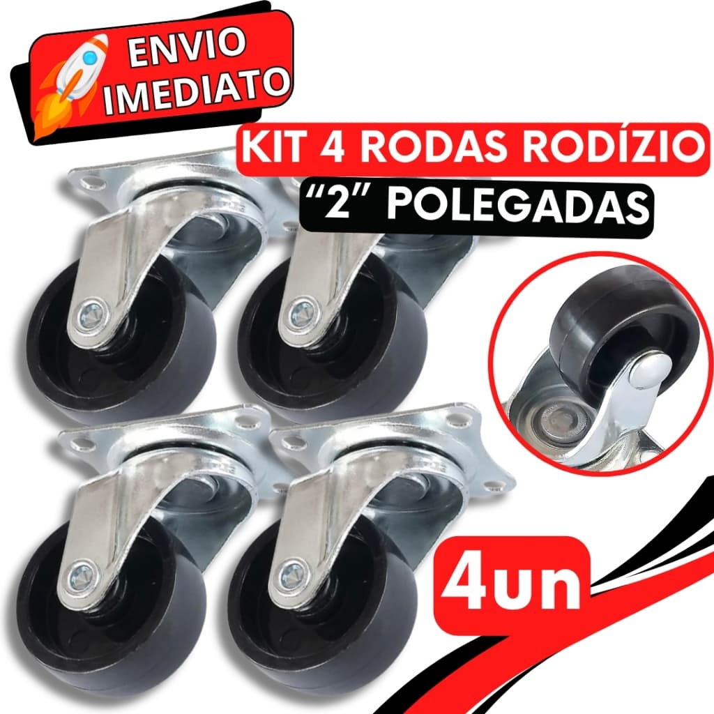 KIT 4 Roda Rodízio Giratório Rodinha de Móveis Reforçada Resistente "2" Polegadas Preta para Vaso Suporte Cabeceira