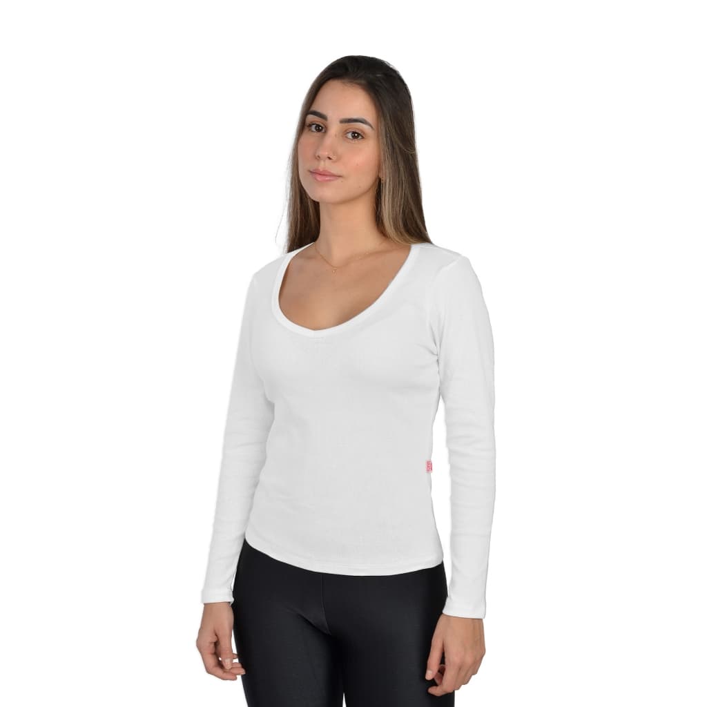 Blusa Feminina Manga Comprida Longa Básica Algodão Lisa Segunda Pele Ribana