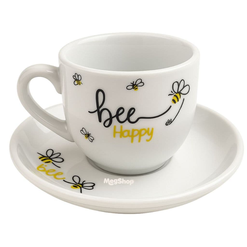 Jogo Xicaras De Porcelana Cafe Expresso com Pires 90 Ml Honey Bee