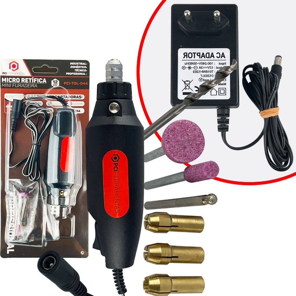 Micro Retifica Mini Furadeira Retificadora Lixadeira + Fonte 12v