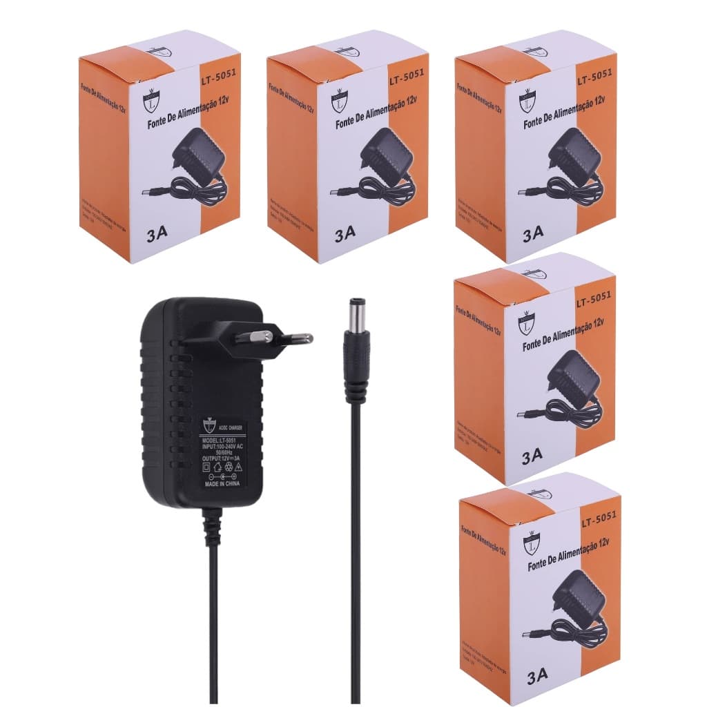 Kit 5un Fonte De Alimentação 12v 3a Lt-5051 Lintian