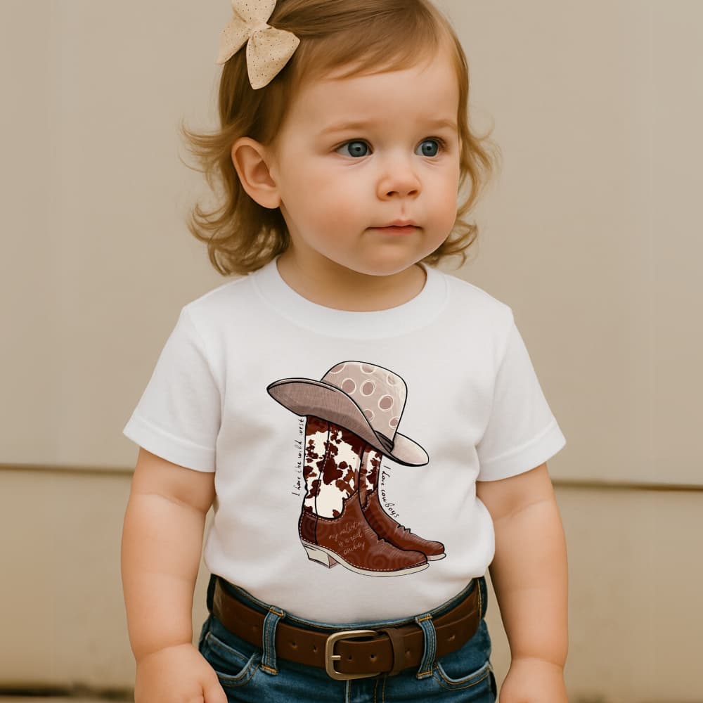 Camiseta Infantil Country Estampa Bota e Chapéu Feminina Menina Manga Curta Moça Menina Escola Roça