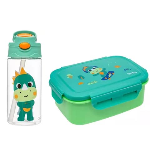 Buba Kit Marmita Bento Box Inox e Garrafa Tritan Bico Silicone Escola Passeio