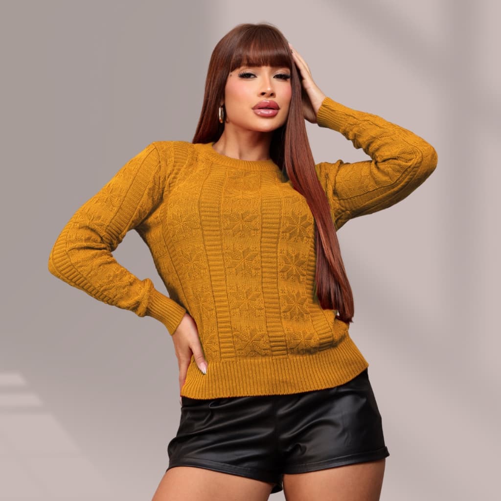 Blusa de Frio Casaco Feminino Tricot Trico Sueter Grosso Manga Longa Moda Inverno Outono Blogueira