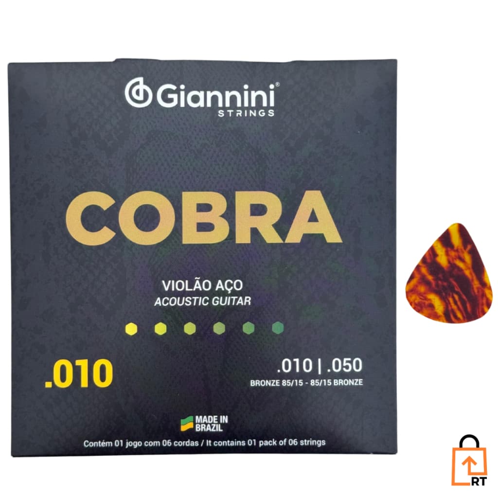 Cordas para Violao encordoamento Giannini Aço Serie Cobra 010 85/15 + GEEFLE (.010 – .050)