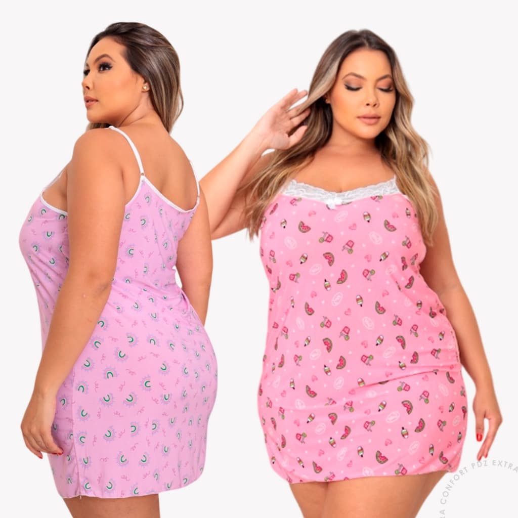 Kit 3/5/10 Camisola Plus Size Liganete Alça Renda Feminino Estampado