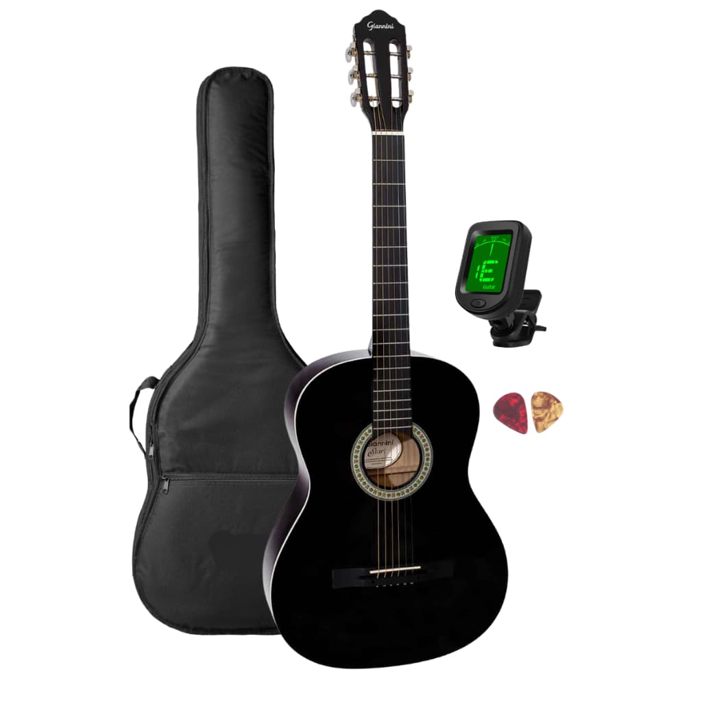 Violão Estudo Nylon Clássico Giannini Start N14BK Destro Preto Brilhante com Capa e Afinador Digital
