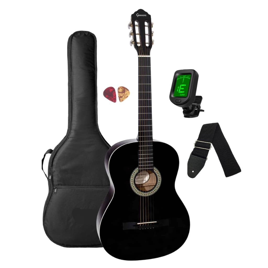 Violão Estudo Nylon Acústico Preto Destro Adulto Giannini Start N-14 BK + Acessórios