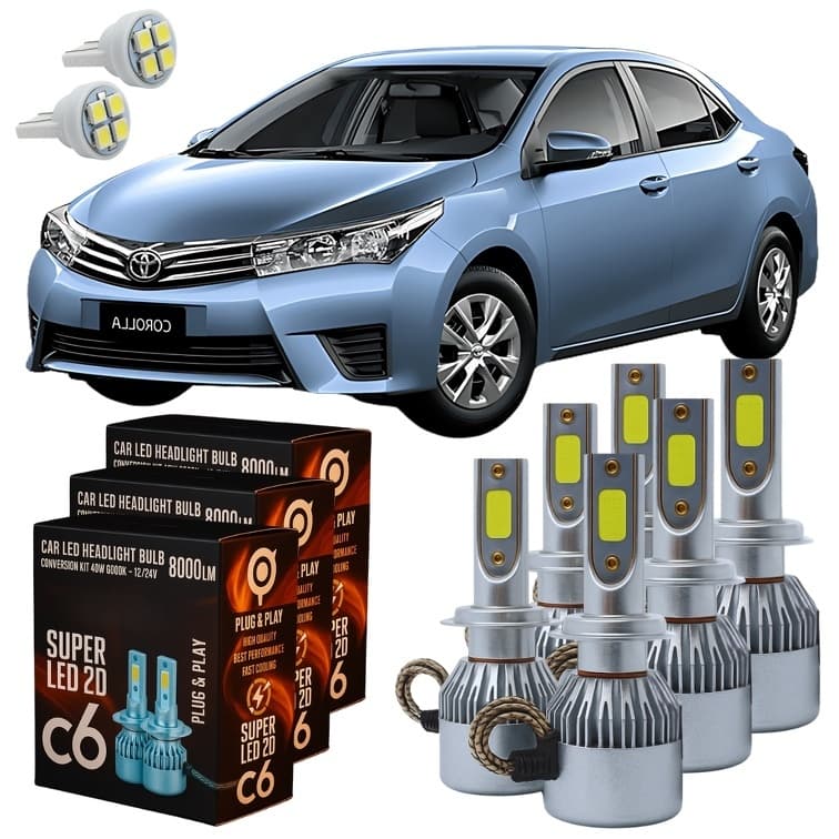 Toyota Corolla 2015 A 2017 Lâmpadas Super Led C6 Farol Alto Baixo Milha + Pingo T10 Led - Lâmpadas de Led