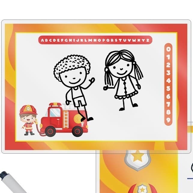 Kit 10 Lembrancinha Festa Infantil Lousa Mágica + Caneta Com Apagador BOMBEIROS Menino Ou Outros
