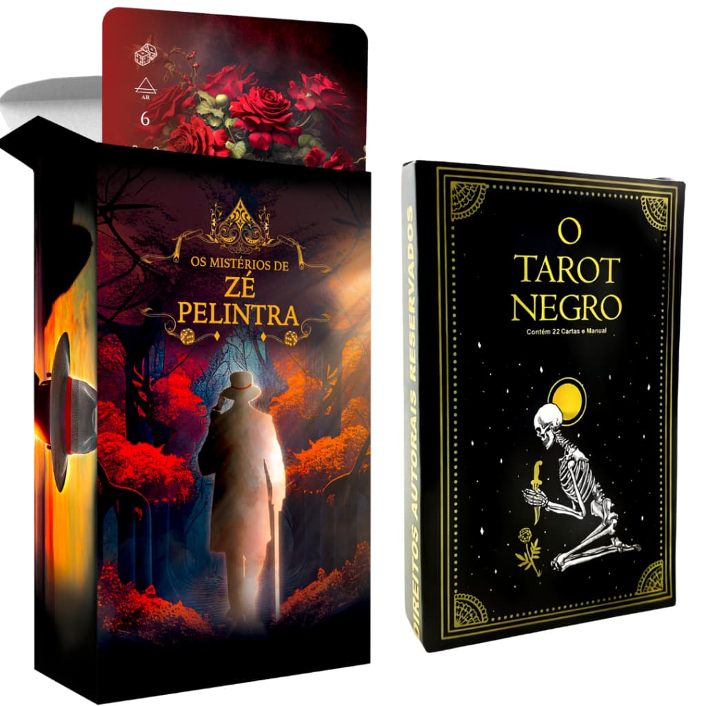 Kit com Baralho Tarot Deck Oráculo Os Mistérios de Zé Pelintra 36 Cartas Plastificadas e Taro Negro