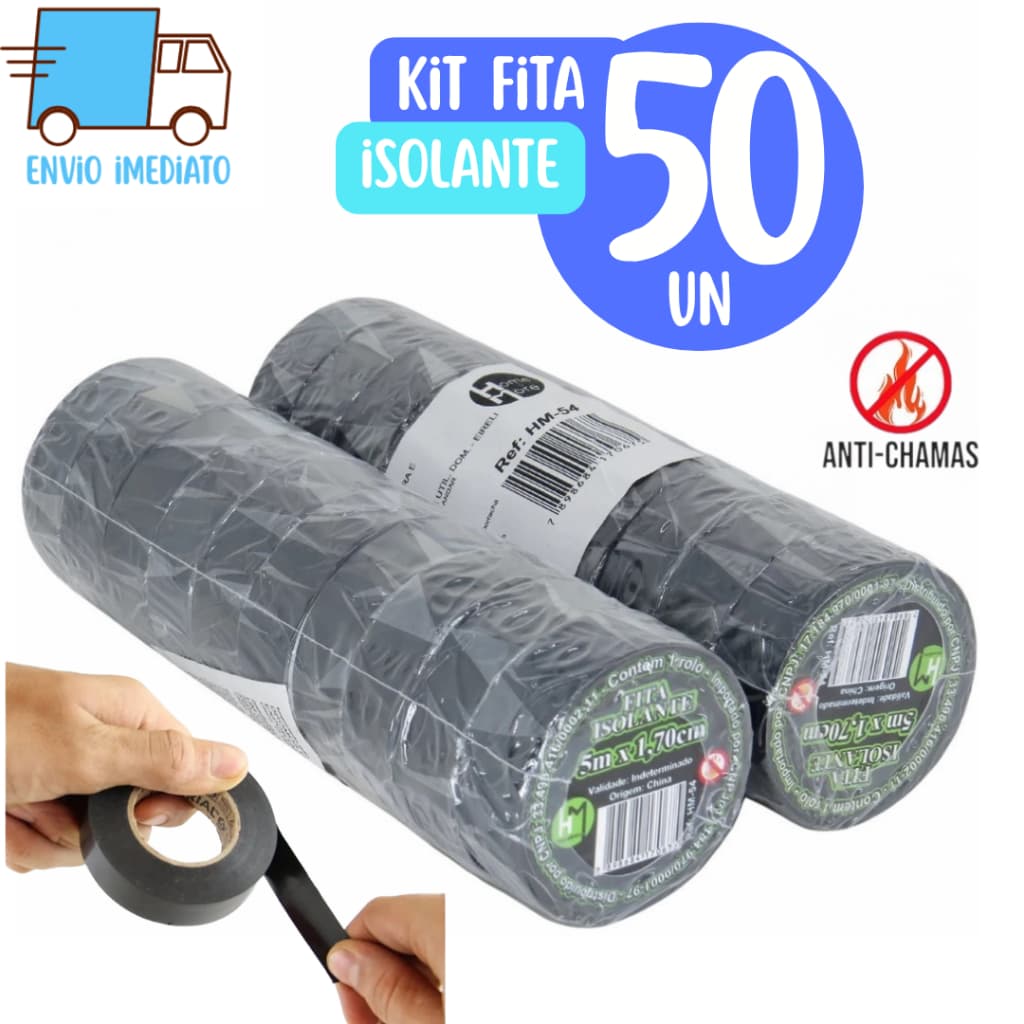 Kit 50/30 ou 20 Fitas isolante Antichama Preta para Eletricista uso Geral Domestico e Industrial -5m