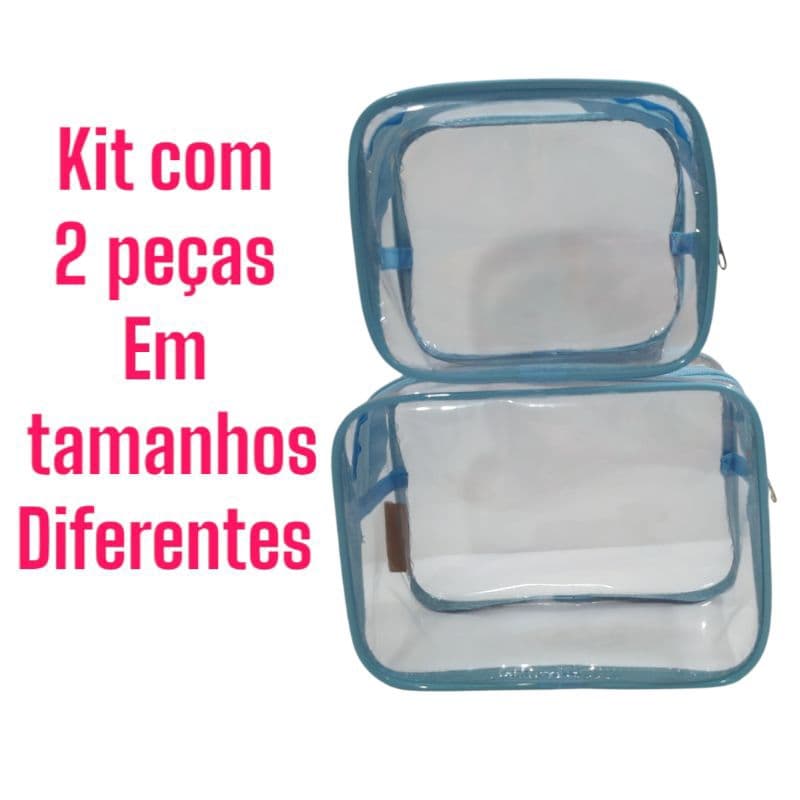 Kit 2 nécessaires transparente bolsa organizadora em tamanhos diferentes em plástico maquiagem/viagem/maternidade