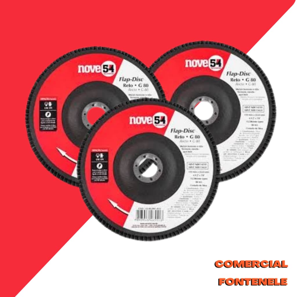 3 DISCOS FLAP GRÃO 80 CÔNICO PARA DESBASTE 4 1/2"X 115MM -KIT COM 3PEÇAS -NOVE54