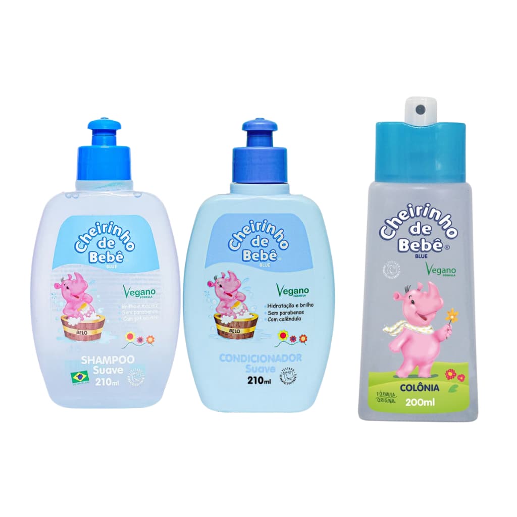 Cheirinho De Bebê Azul Kanitz Kit 3 Itens Cuidado Infantil Shampoo, Condicionador e Colônia