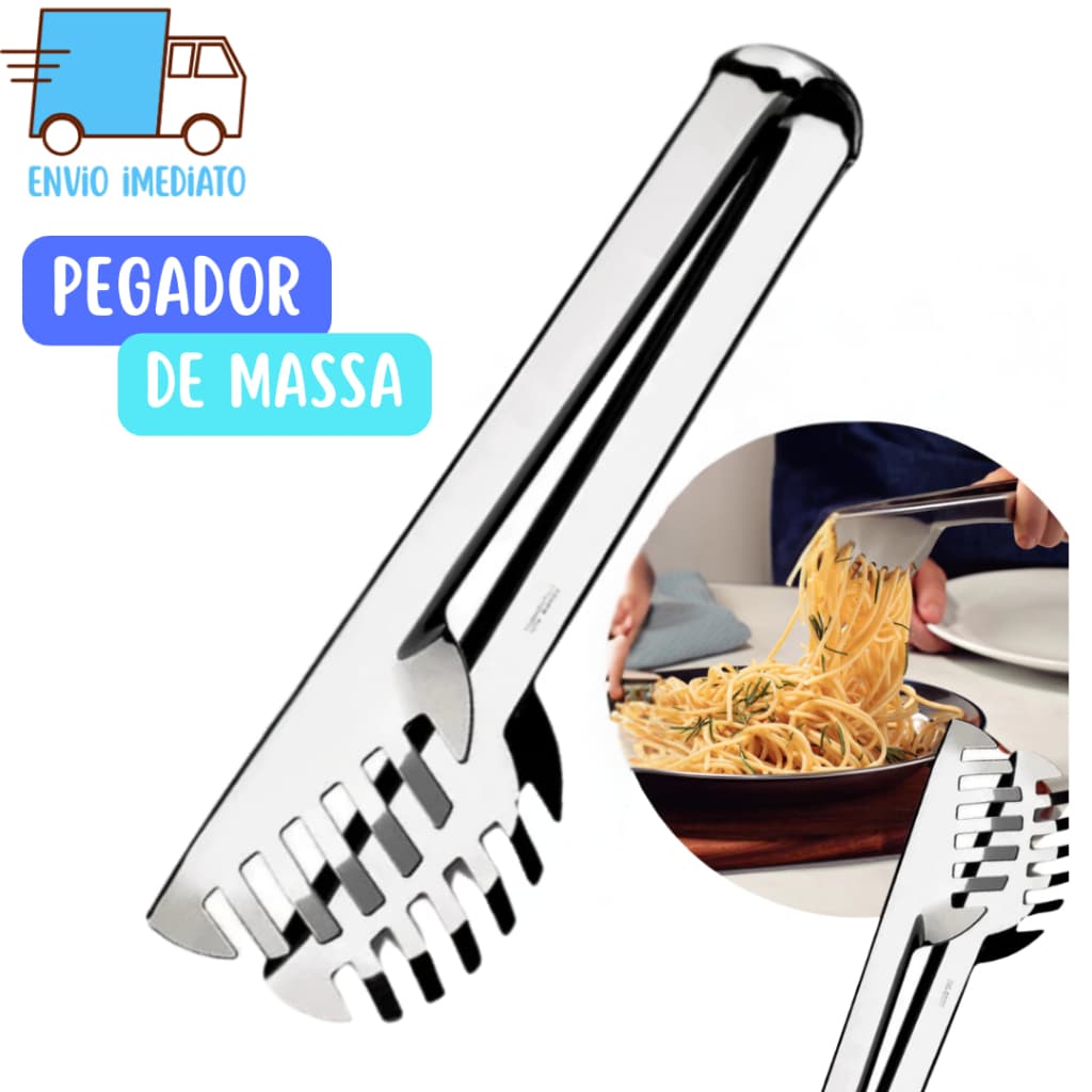 Kit 3 Pegador de Massa Premium em Aço Inox Multiuso Carnes Saladas Massas Bares Restaurante Casa