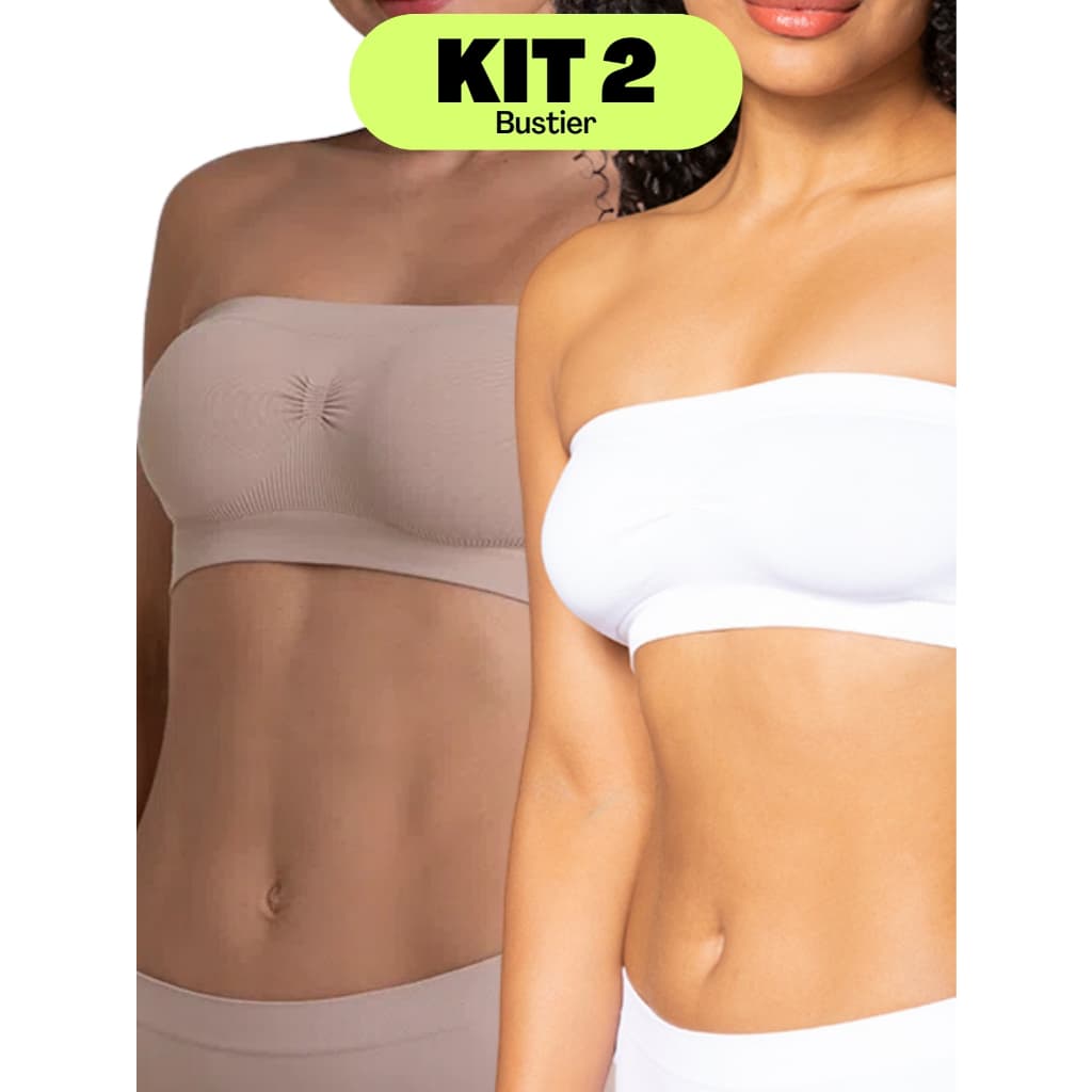 Kit 2 Peças - Sutiã Bustier Top Faixa Sem Bojo Tecido Leve