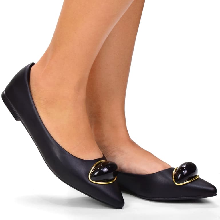 Sapatilha Feminina Bico Fino Enfeite Lesma Metalizado Tendência Elegante Moda Dia a Dia Hope Shoes