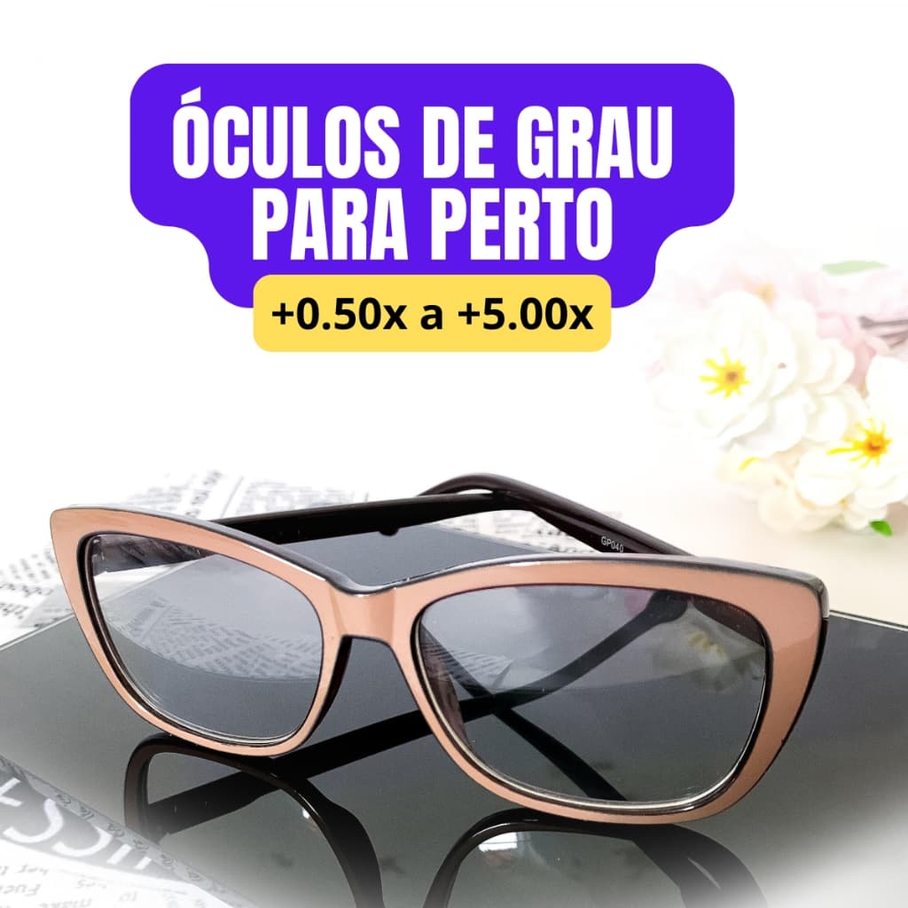 Óculos Armação Grau +1.00 Ate +4.00 Feminino Hipermetropia Gatinho Marrom Vista Cansada Leitura