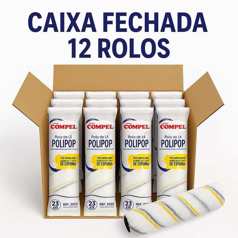 Kit 12 Rolos Para Pintura de Lã Microfibra Polipop 10mmx23cm Não Respingo