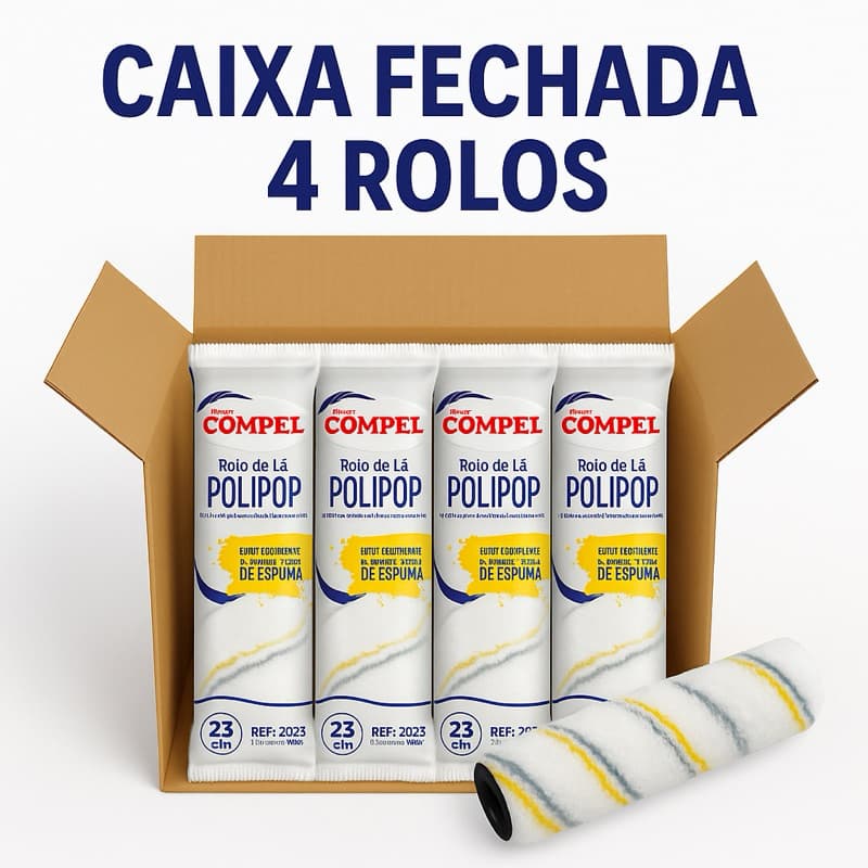 Kit 4 Rolos Para Pintura de Lã Microfibra Polipop 10mmx23cm Não Respingo