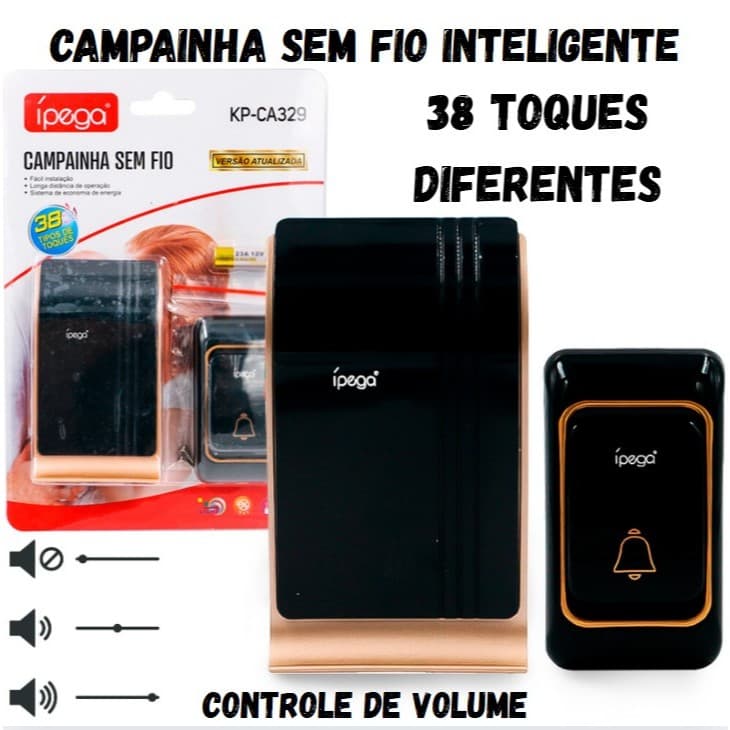 🔔Campainha Sem Fio iPega KP-CA329 | Versão Atualizada com 38 Toques, Pilha e Kit de Instalação Junto