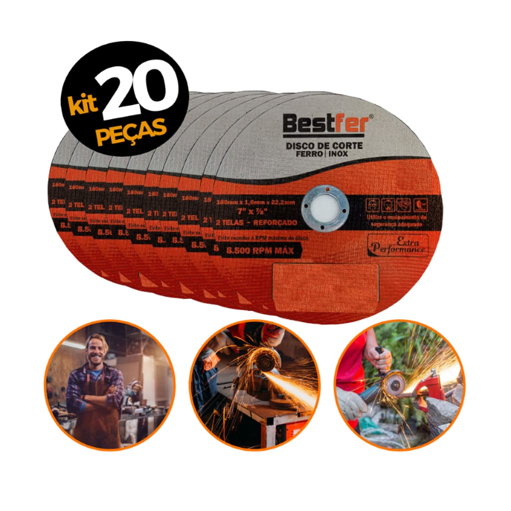 Kit 20 Disco de Corte 4.1/2 Para Ferro/Inox 115mm Corte Fino Bestfer