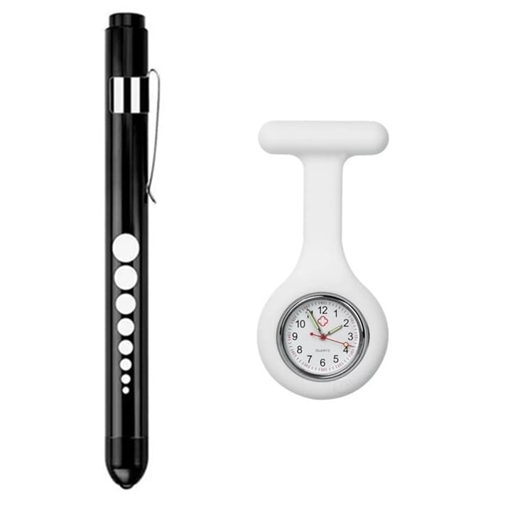 Kit Relógio Lapela Com Presilha + Lanterna Clínica PenLight - Saúde/Fisioterapia/Enfermagem