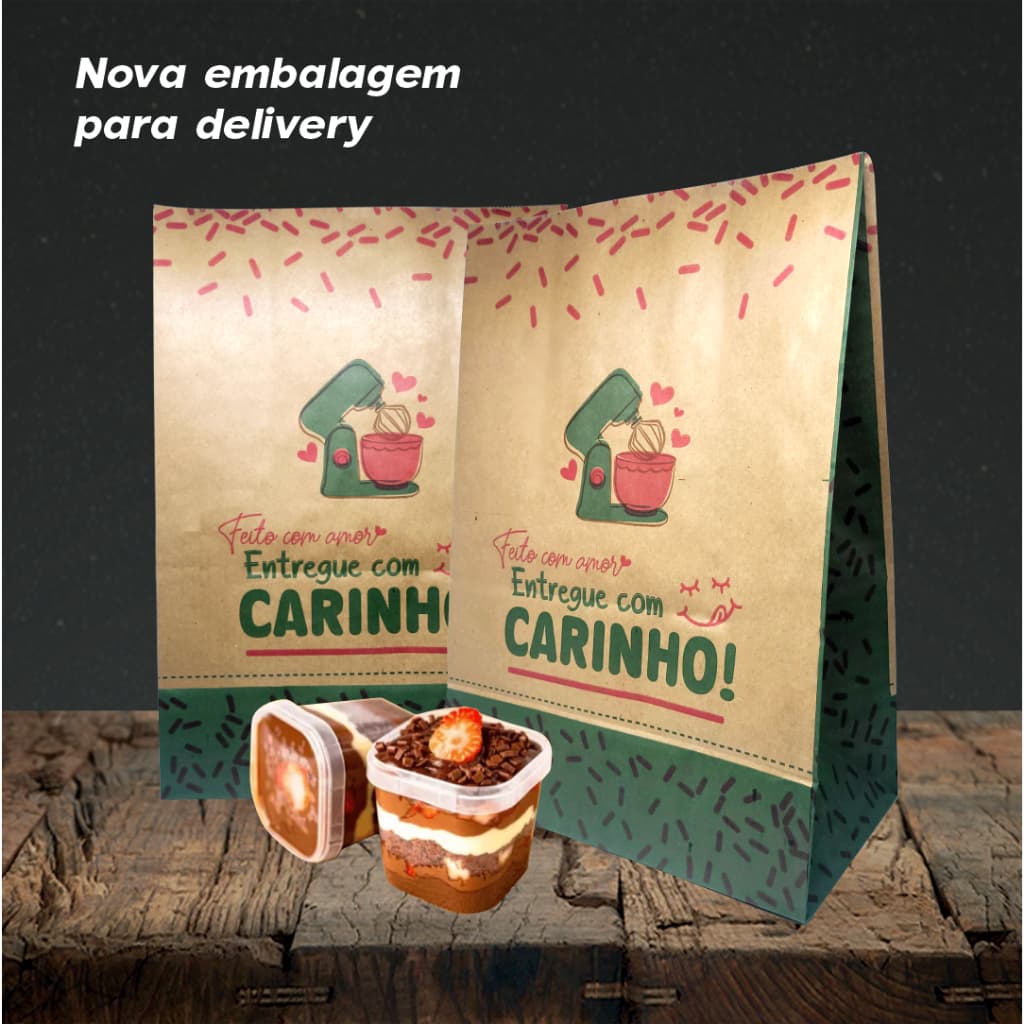 Saco Kraft Delivery Entregue com Carinho | 50 unidades Tamanho (M)