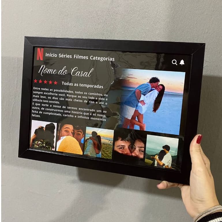 Quadro Personalizado Estilo Netflix para o Dia dos Namorados, Casal - Moldura e Acetato A4 - 6 FOTOS
