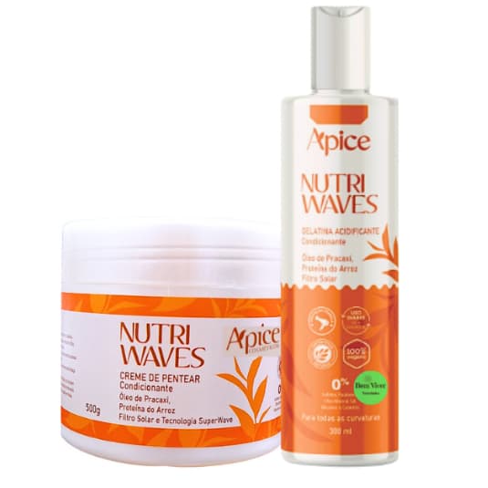 Kit Apice Nutri Waves – Gelatina Acidificante 300ml + Creme de Pentear Condicionante 500g Apse