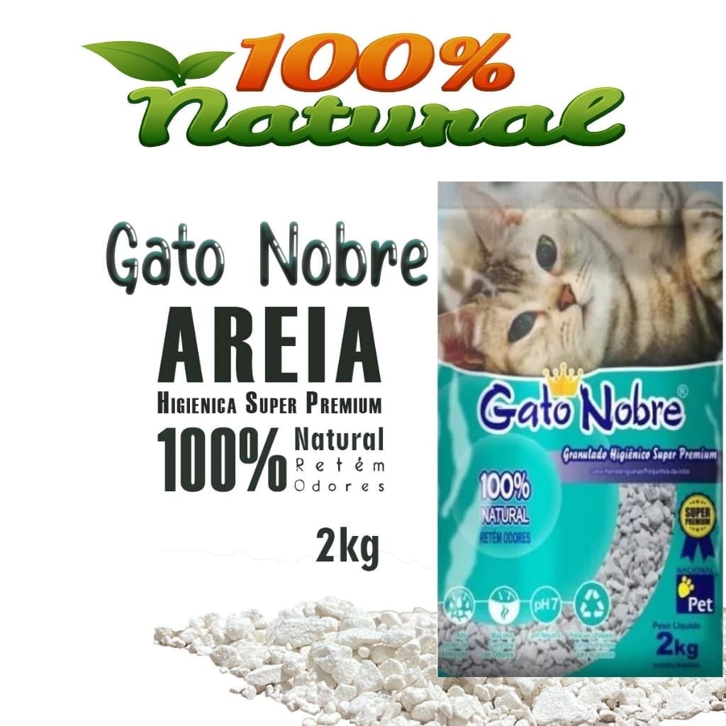 Areia Higiênica 100% Natural Gato Nobre 2kg - Granulado Sanitário para Gatos
