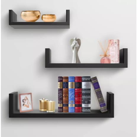 Kit 3 Prateleiras Nicho Em U 30cm 40cm 50cm Preto / Branco Decoração Sala Cozinha Quarto