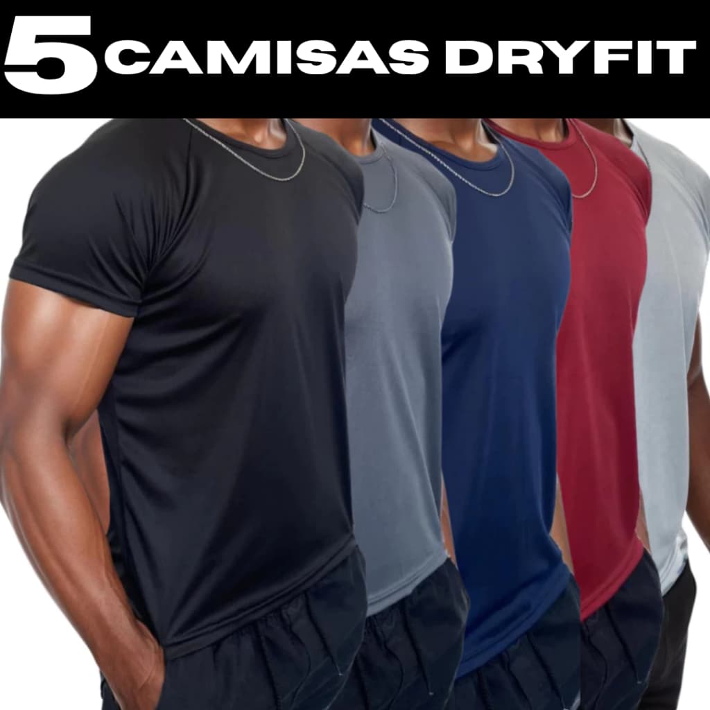 Kit 5 Camisas Dry Fit Masculina - Casual - Treino - Academia - Esportes - Exercícios - Corrida
